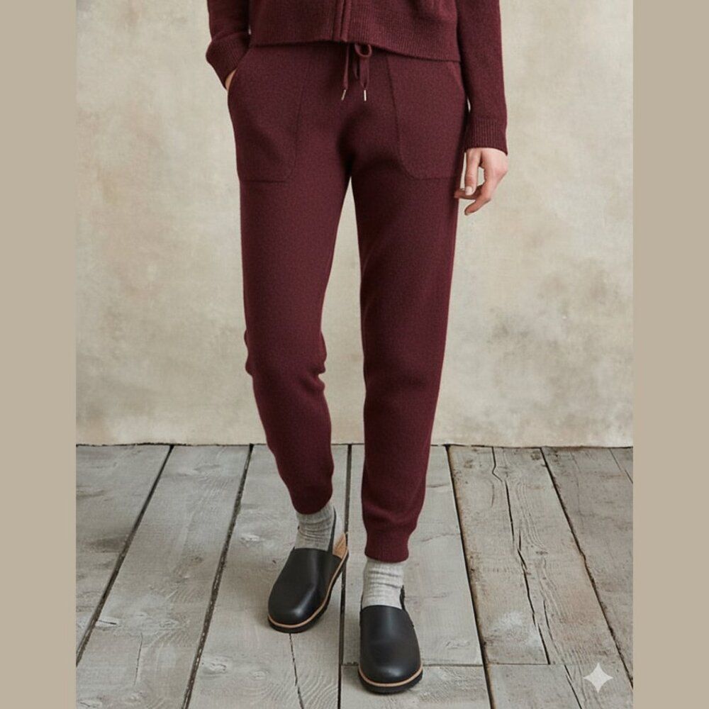 Garnet Hill Burgundy Washable Cashmere Joggers Size S